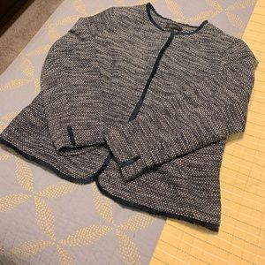 Talbots Navy Tweed Blazer with Fringe Detail